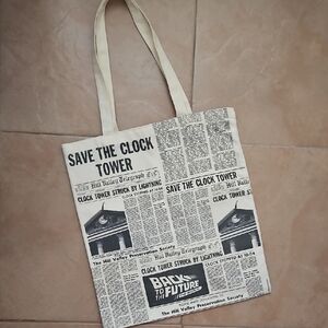 BACK TO THE FUTURE 'Save the Clock Tower' Cream Canvas Tote Bag Broadway